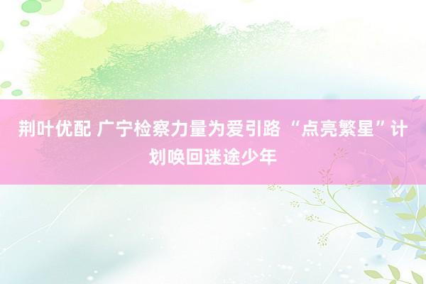 荆叶优配 广宁检察力量为爱引路 “点亮繁星”计划唤回迷途少年